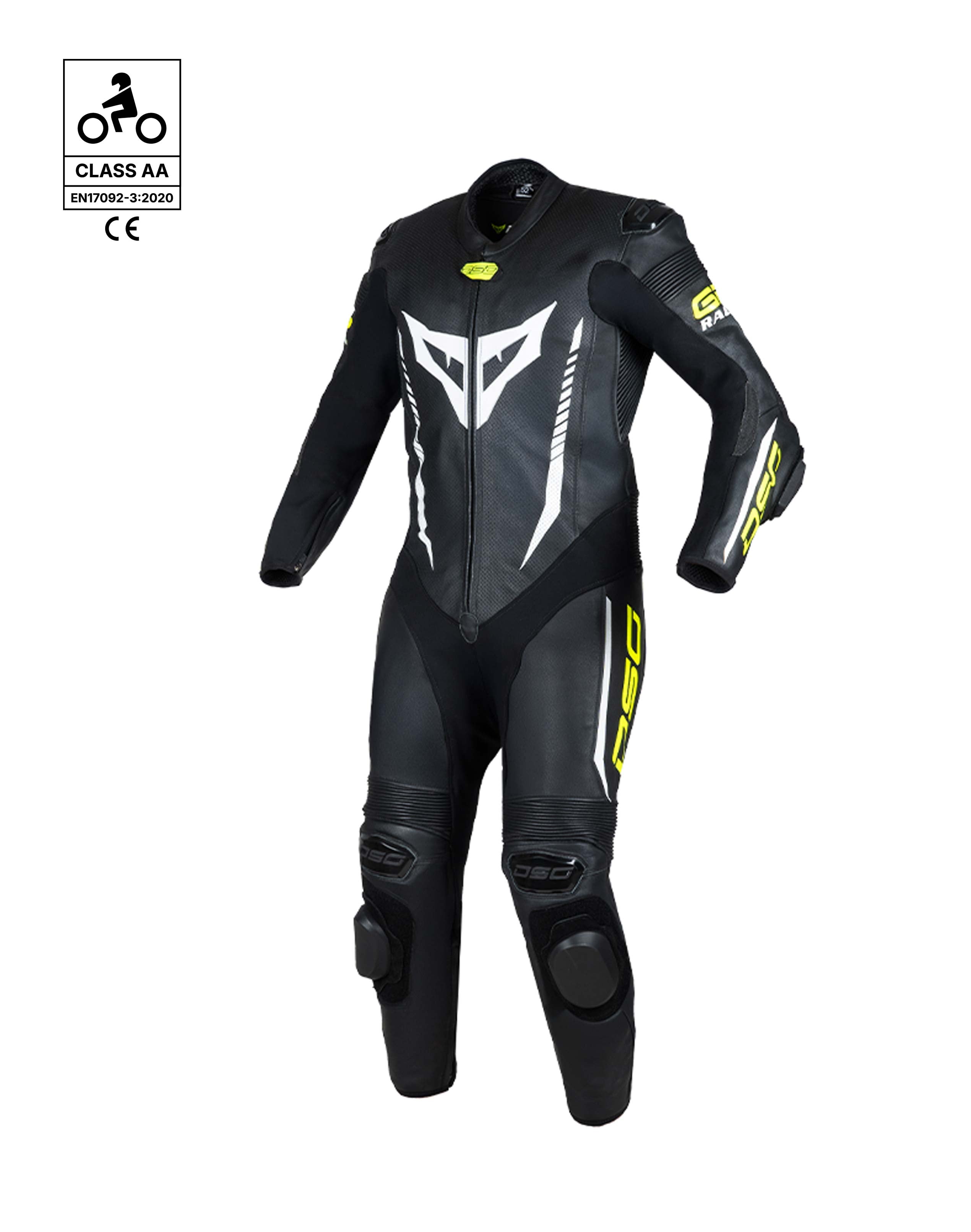 DSG GP Racing Leather Suit : Black Yellow Fluo