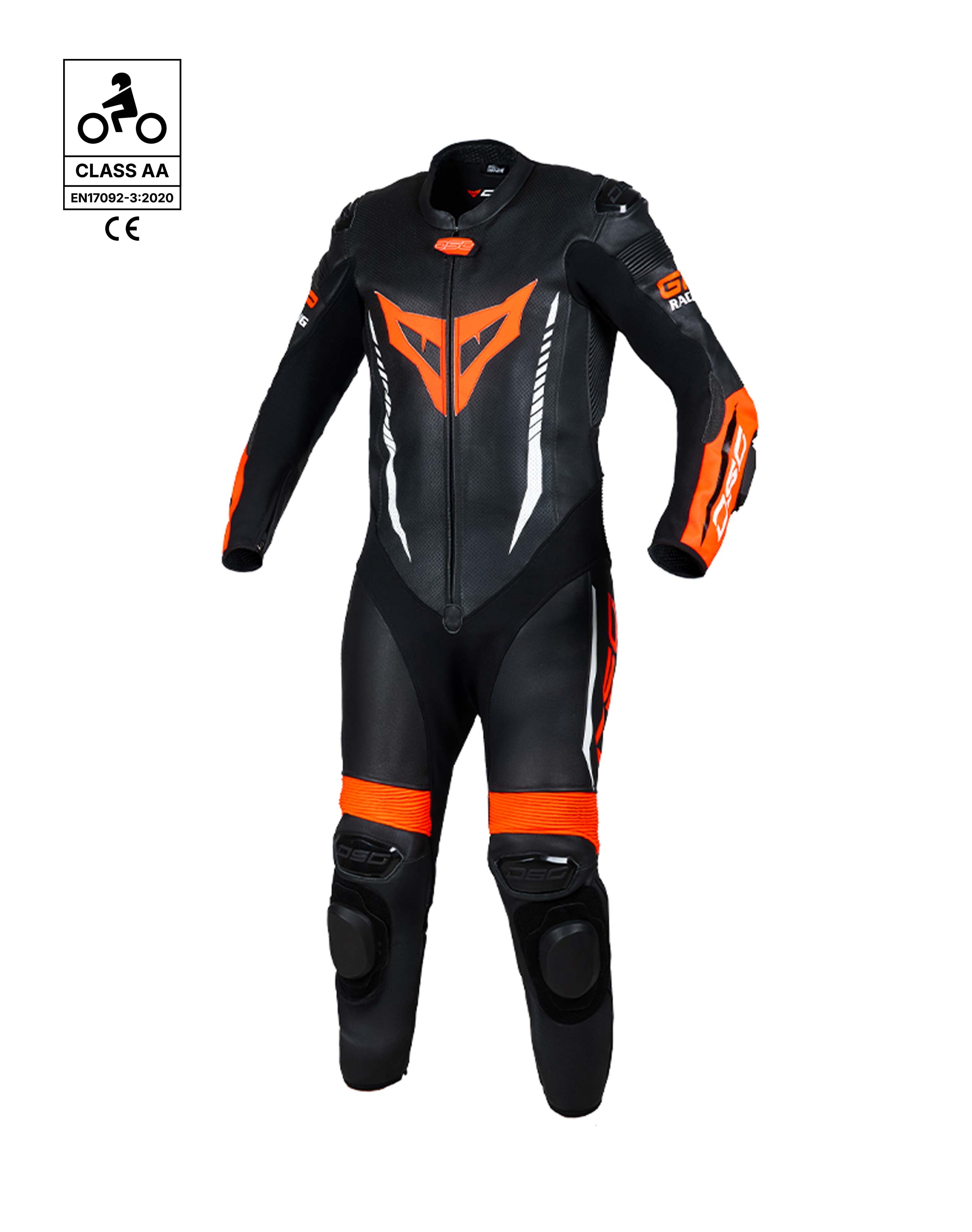 DSG GP Racing Leather Suit : Black Red Fluo