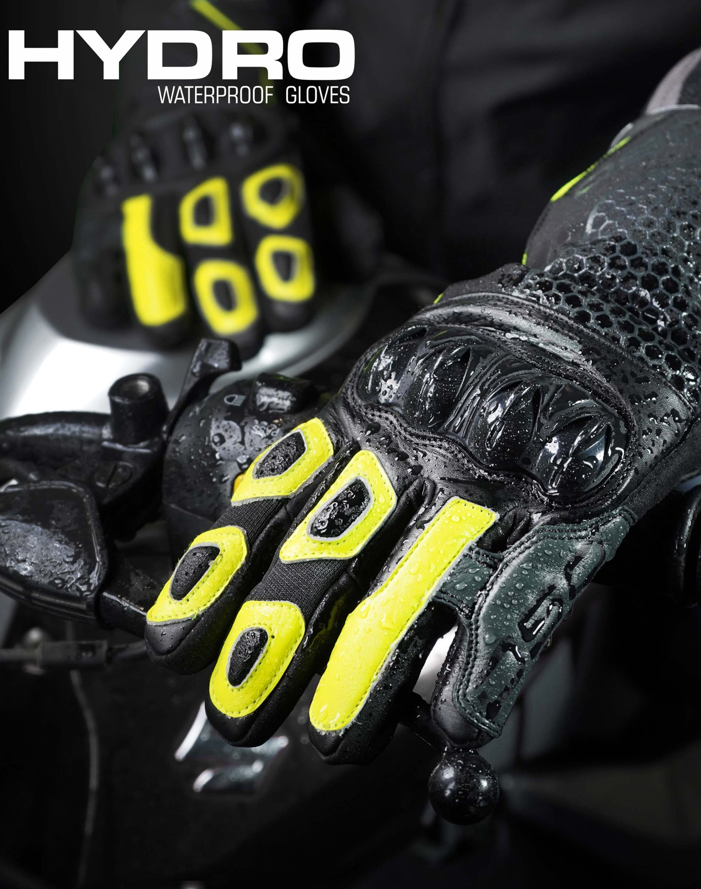 DSG Hydro V2 Riding Gloves Black Yellow Fluo