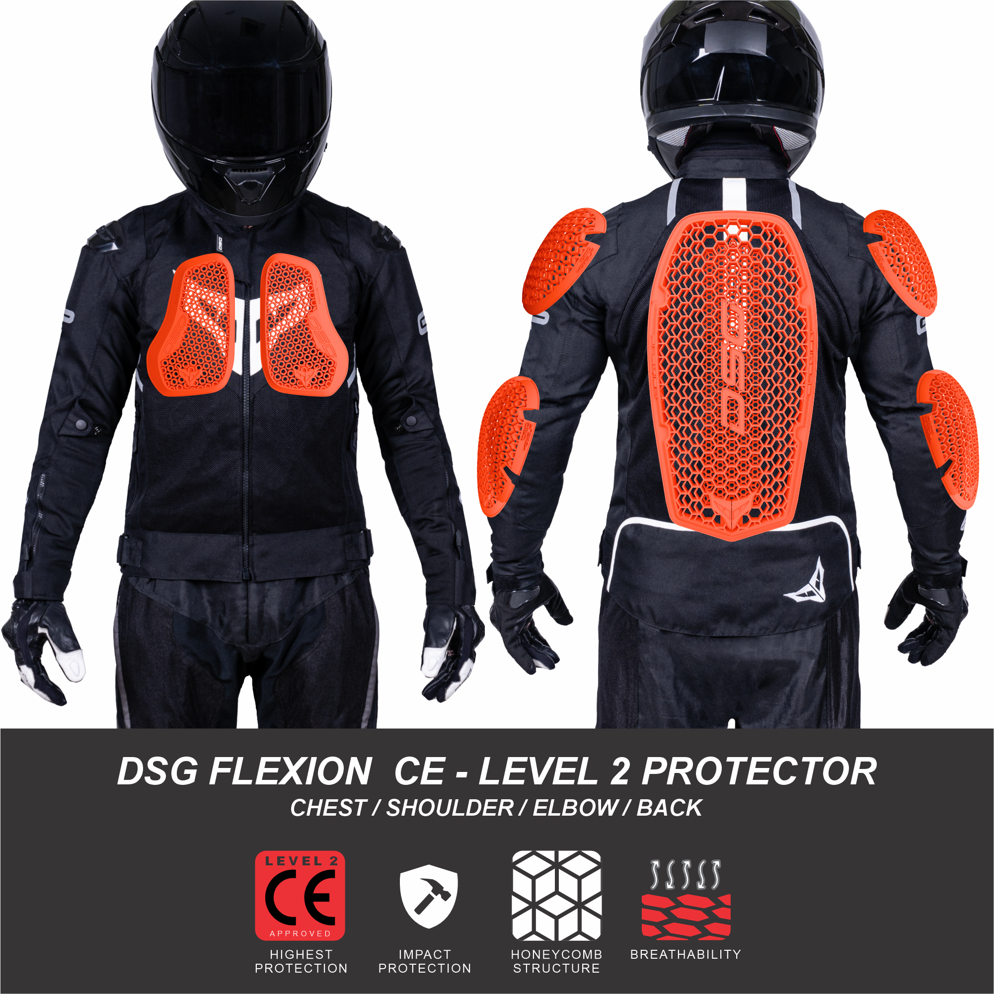 DSG GPX Riding Jacket Black White CE-LEVEL PROTECTOR 