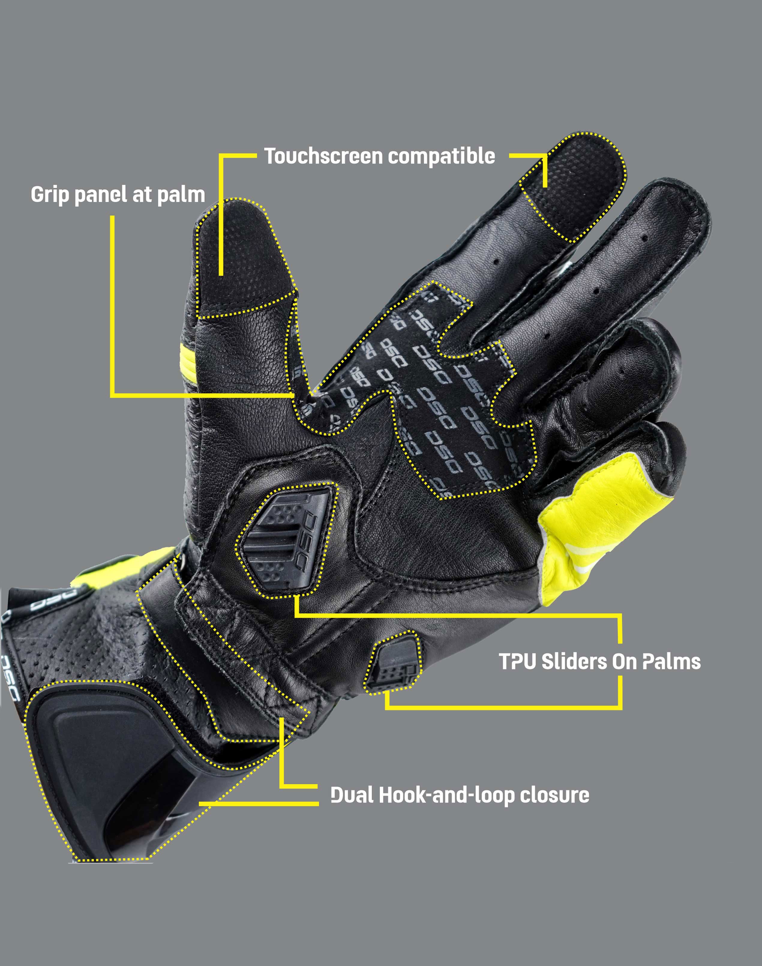 DSG Pro Gp Riding Gloves Black Yellow Fluo