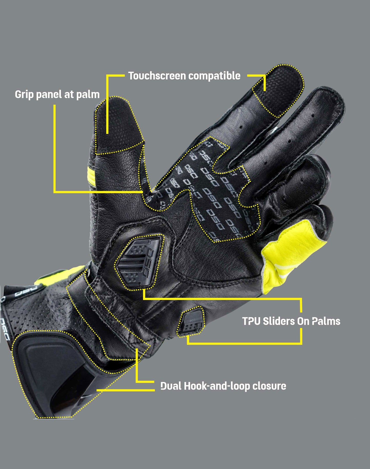 DSG Pro Gp Riding Gloves Black Yellow Fluo