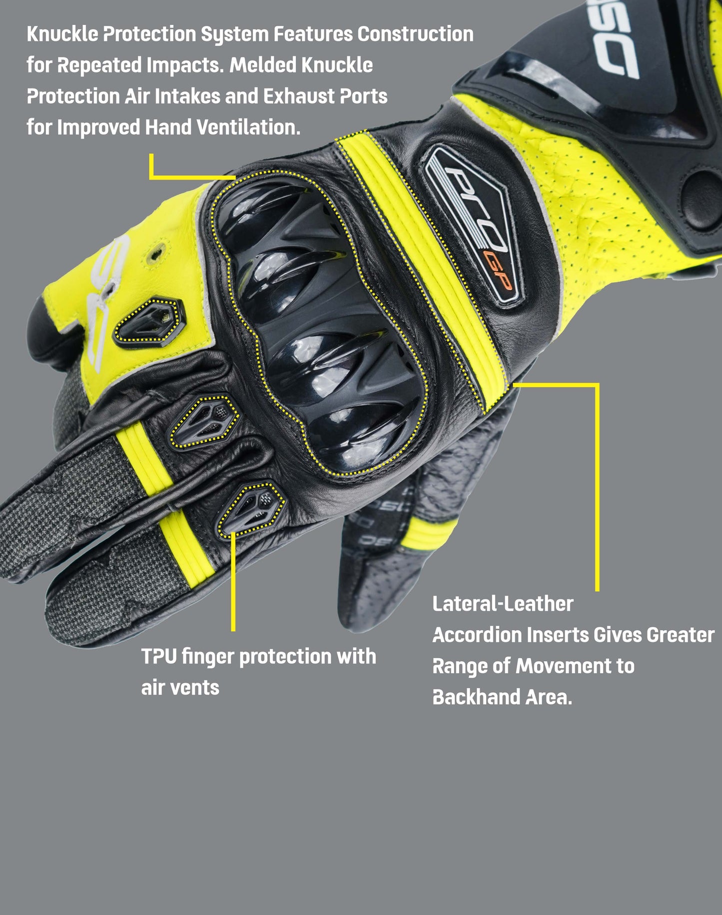 DSG Pro Gp Riding Gloves Black Yellow Fluo