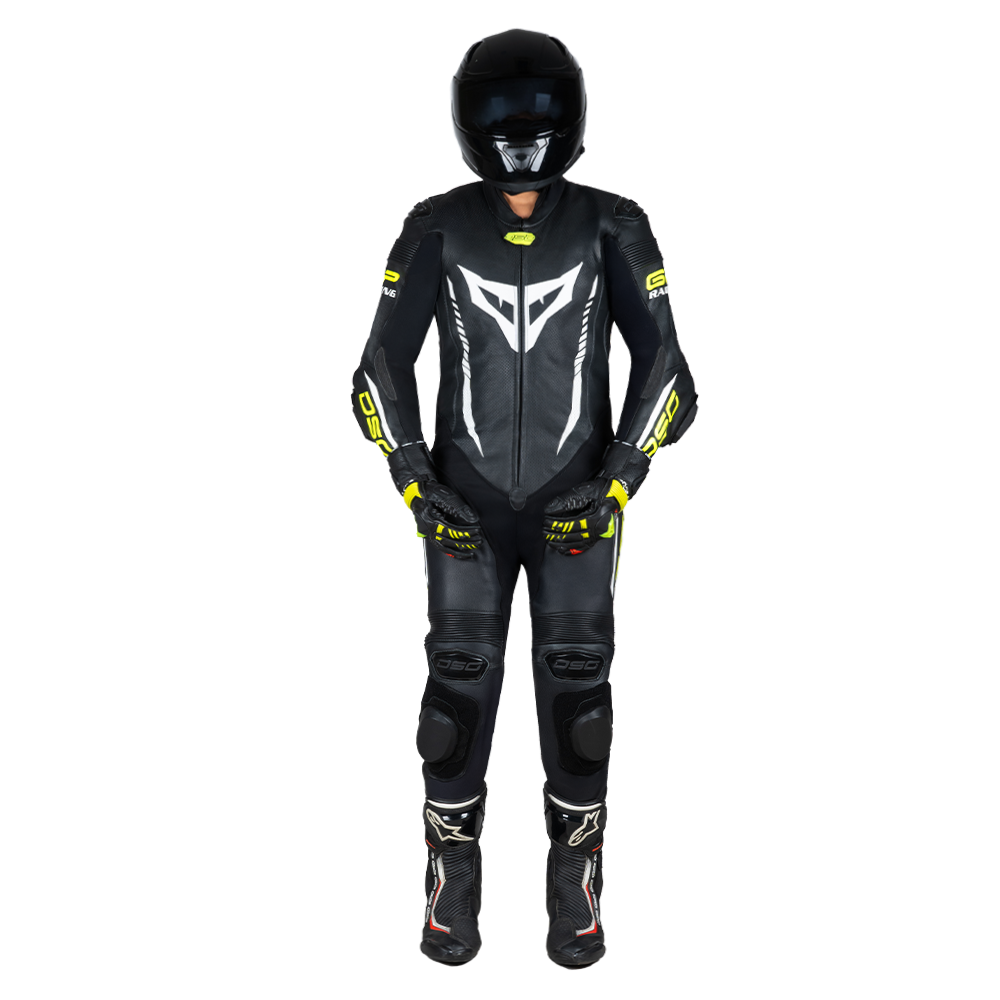 DSG GP Racing Leather Suit : Black Yellow Fluo planetdsg.com
