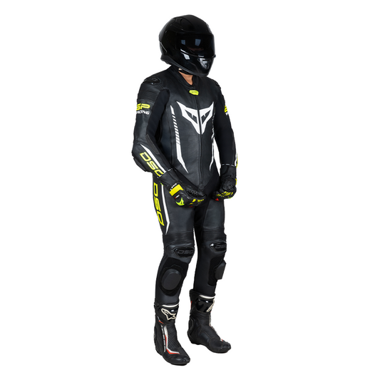 DSG GP Racing Leather Suit : Black Yellow Fluo planetdsg.com