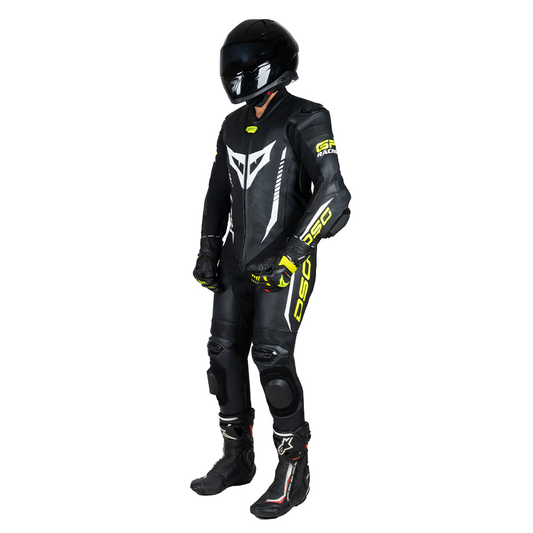 DSG GP Racing Leather Suit : Black Yellow Fluo planetdsg.com