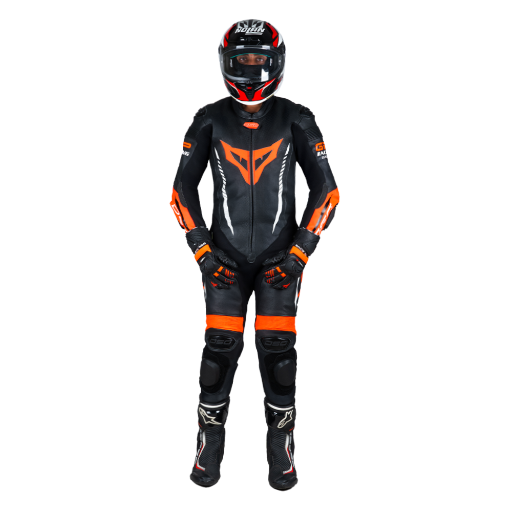 DSG GP Racing Leather Suit : Black Red Fluo planetdsg.com