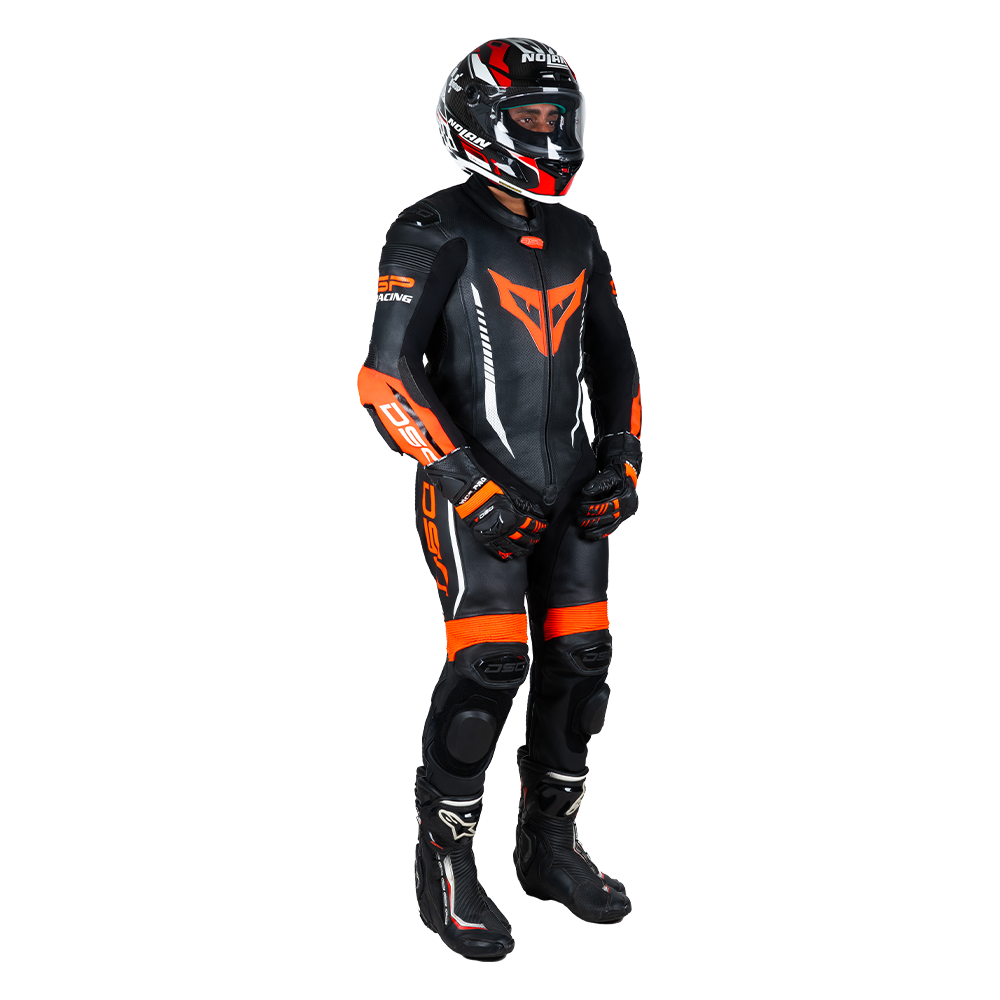 DSG GP Racing Leather Suit : Black Red Fluo planetdsg.com