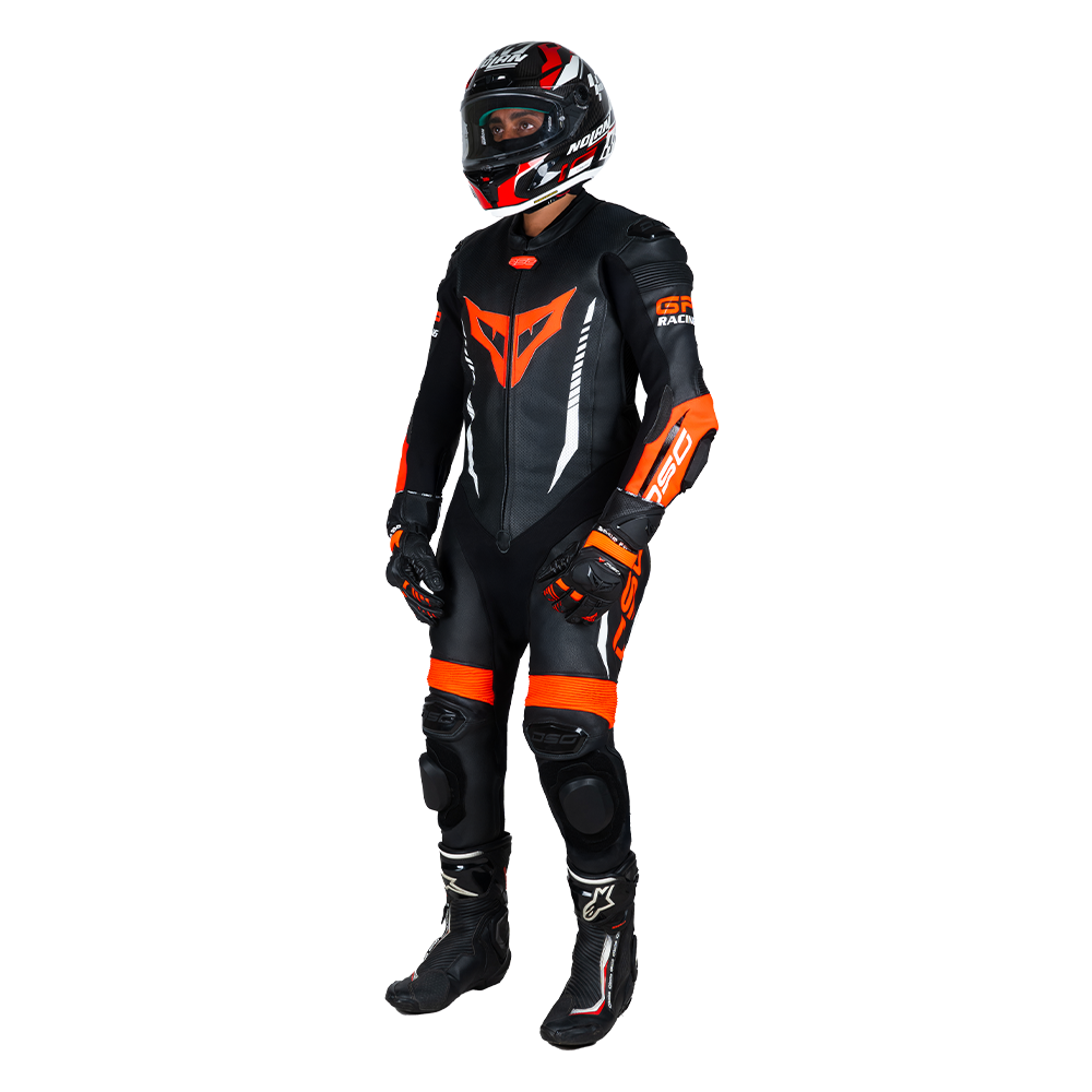 DSG GP Racing Leather Suit : Black Red Fluo planetdsg.com