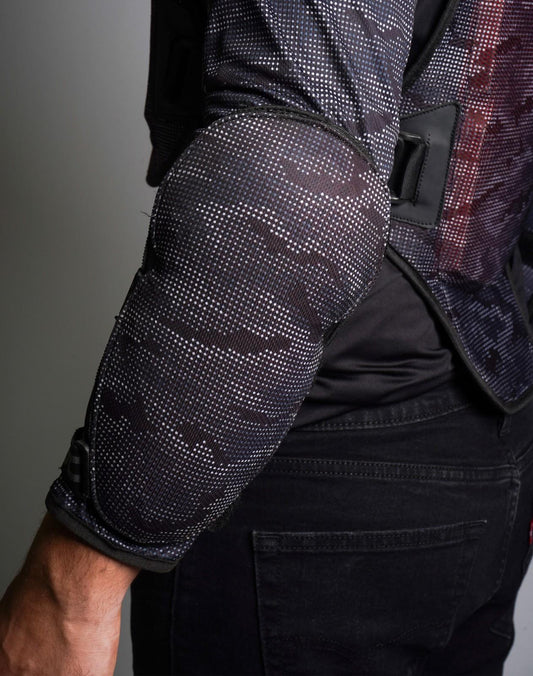 Forearm panel detail on DSG Bionic ADV Jacket showing neoprene construction