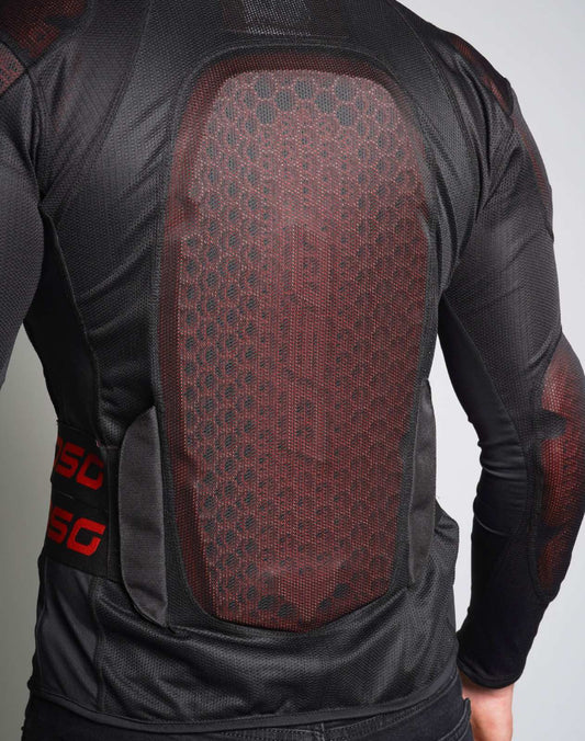 Detailed view of the CE Level 2 back protector panel on DSG Bionic Plus Armour