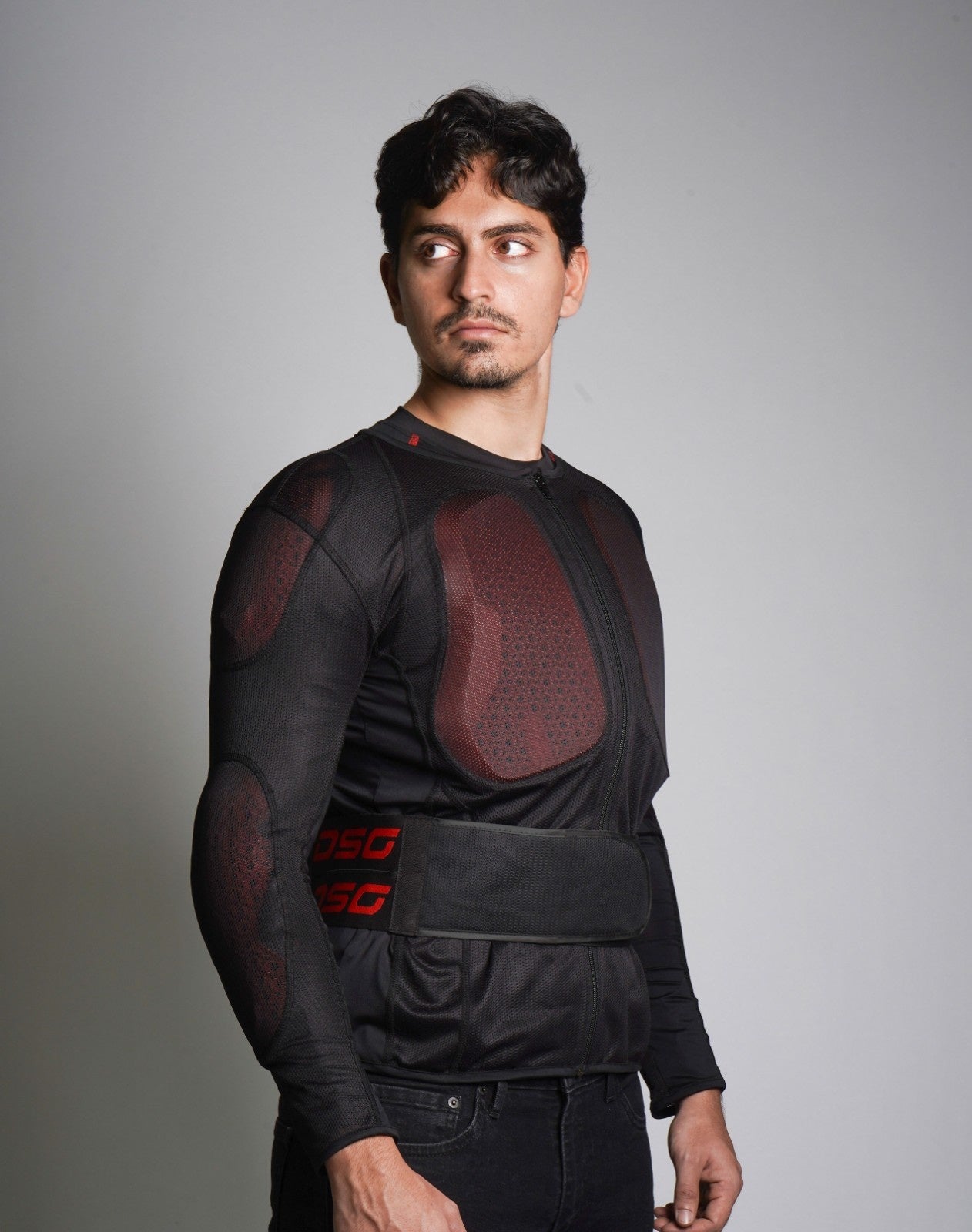 DSG Bionic Plus Armour worn by rider, showing CE Level 2 chest protector placement
