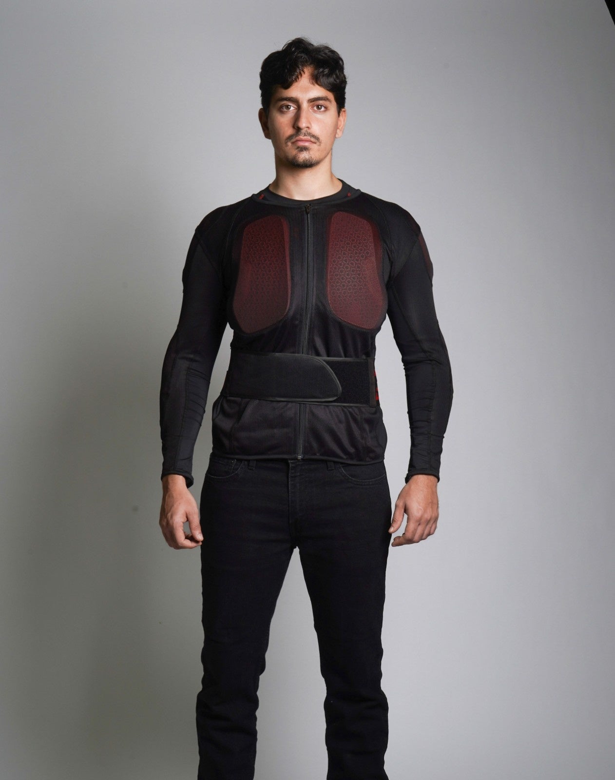 Rear view of rider wearing DSG Bionic Plus Armour with back protector visible