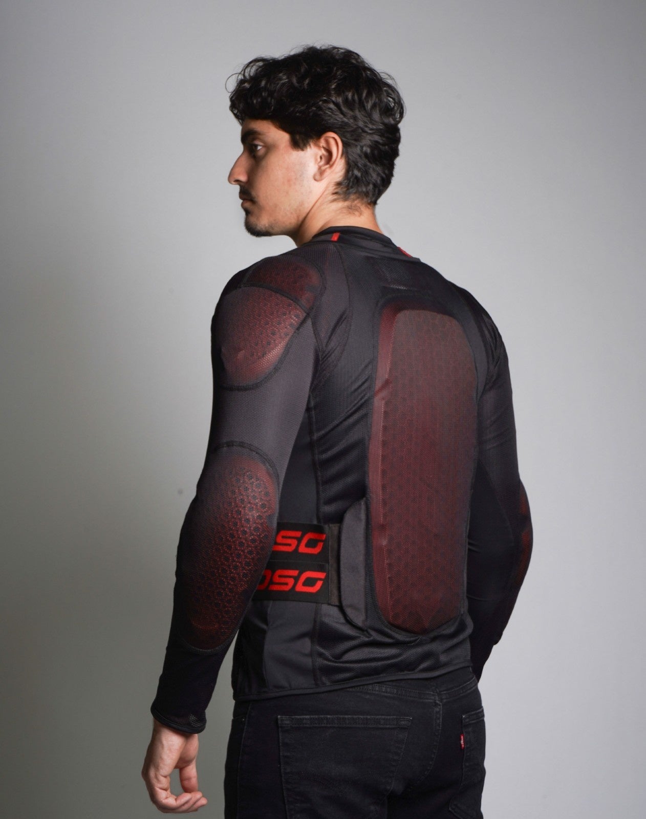 Side profile of DSG Bionic Plus Armour showing shoulder and elbow protector alignment