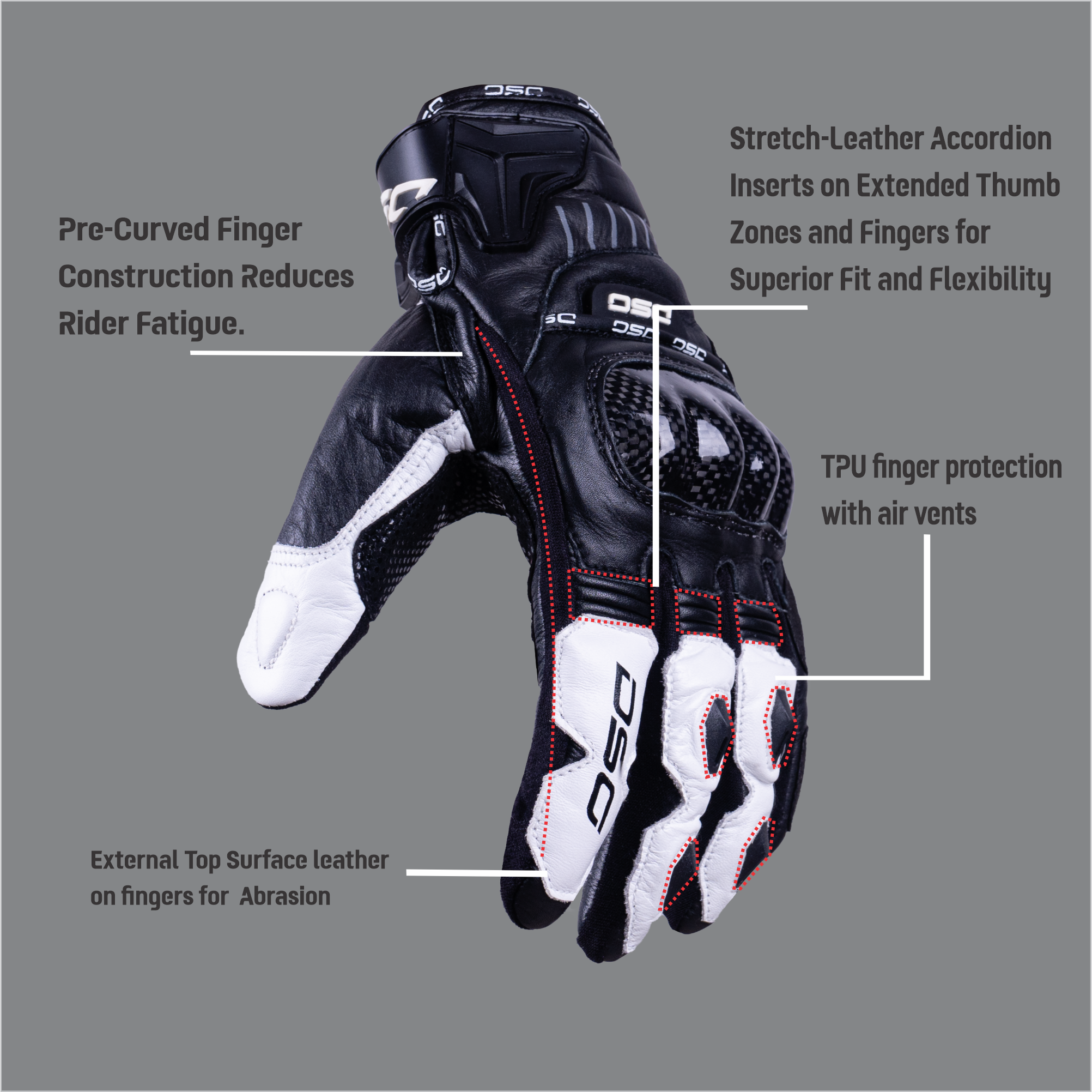 DSG Carbon X V1 Riding Gloves white & red