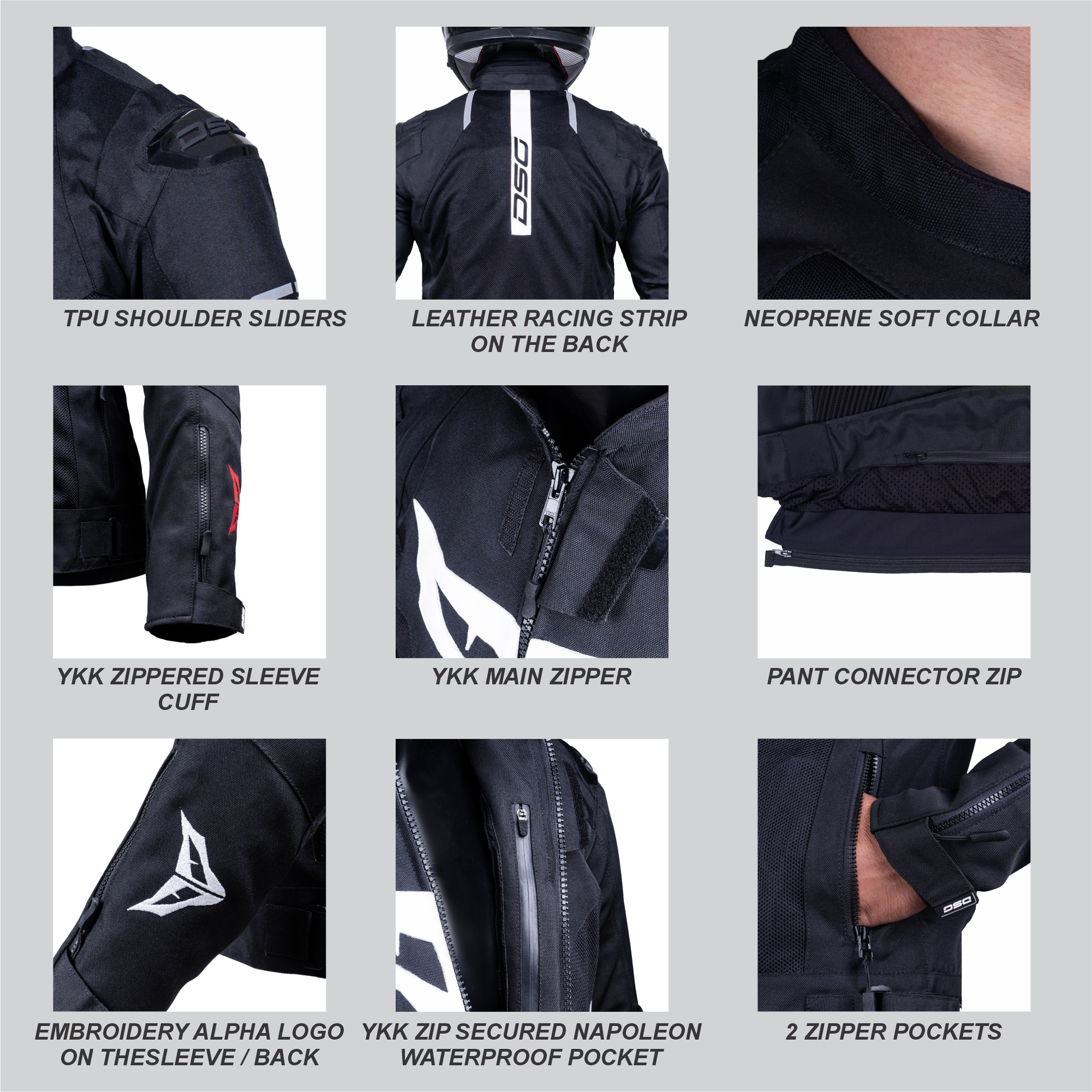 DSG GPX Riding Jacket Black White features 