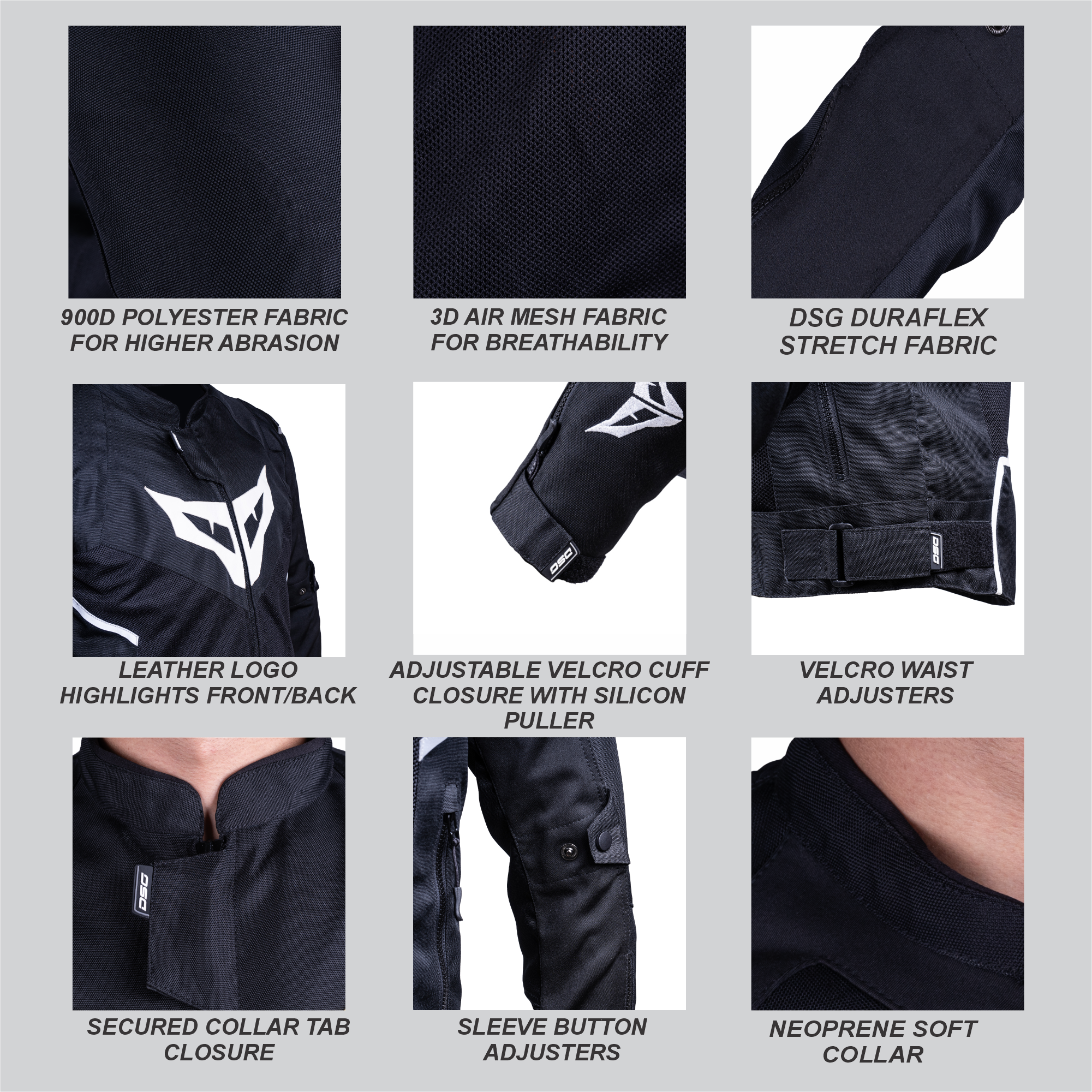 DSG GPX Riding Jacket Black White features 