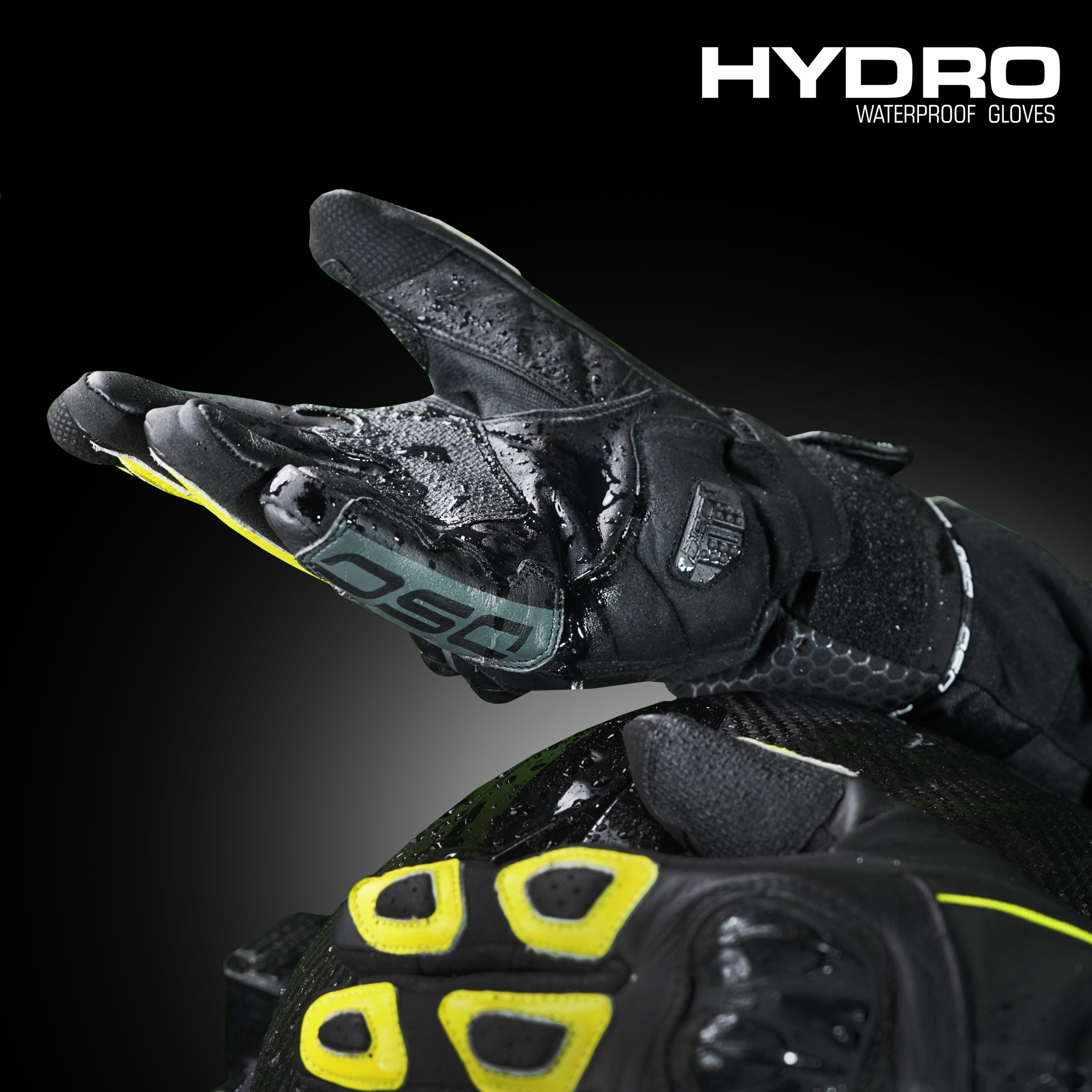 DSG Hydro V2 Riding Gloves Black Yellow Fluo