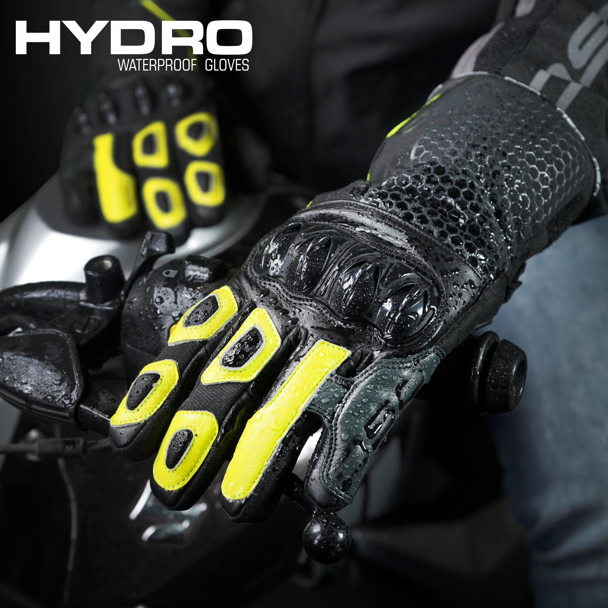 DSG Hydro V2 Riding Gloves Black Yellow Fluo