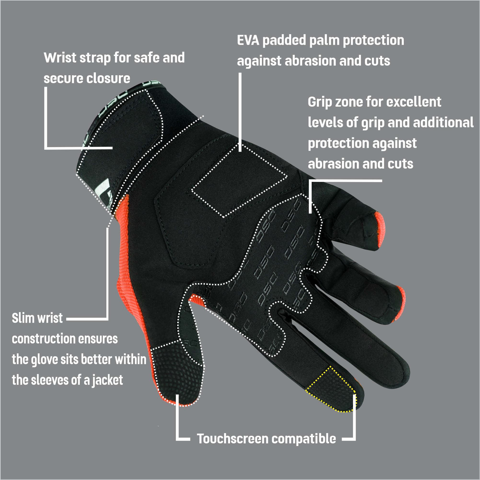 DSG Phoenix Air Riding Gloves Features