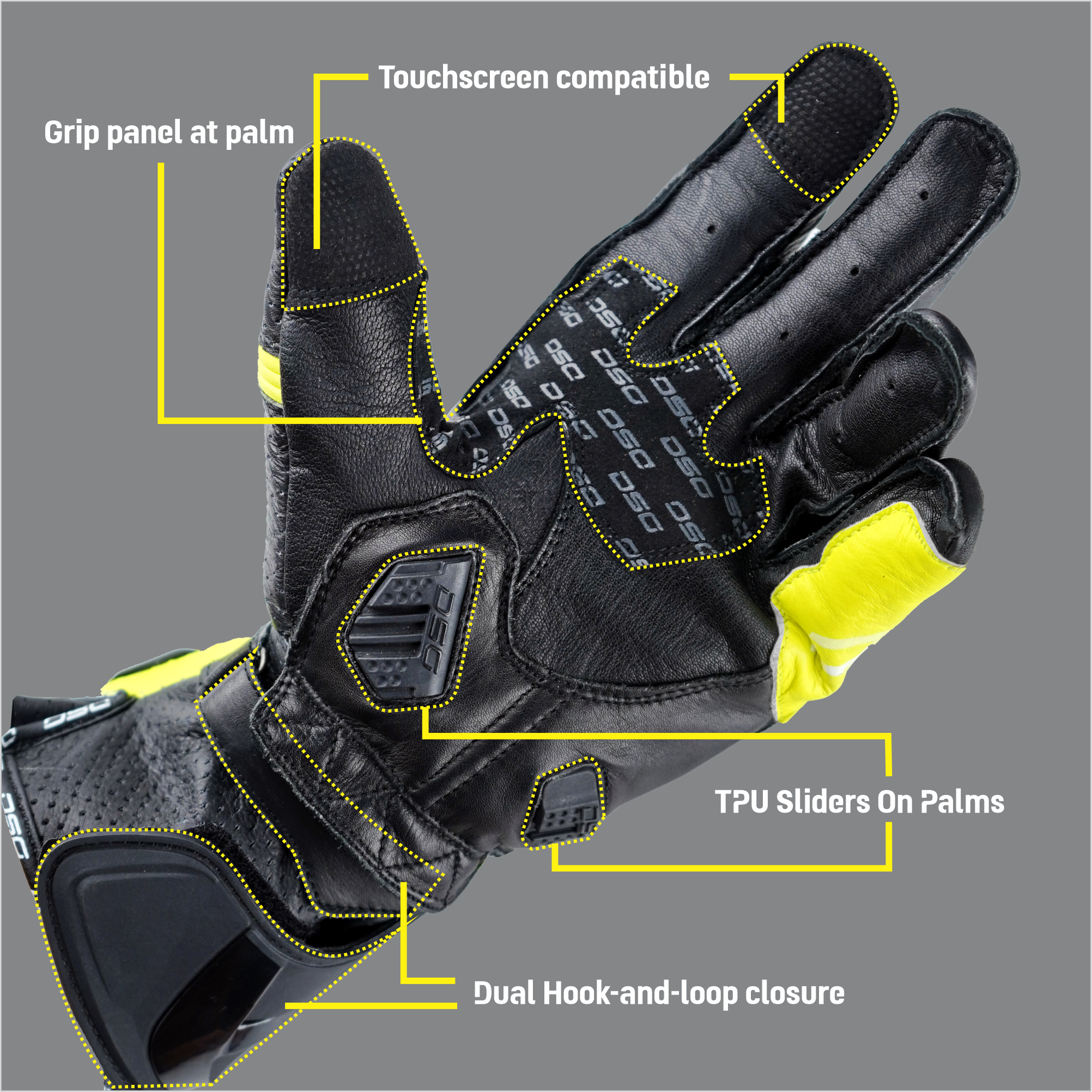DSG Pro Gp Riding Gloves Black Yellow Fluo